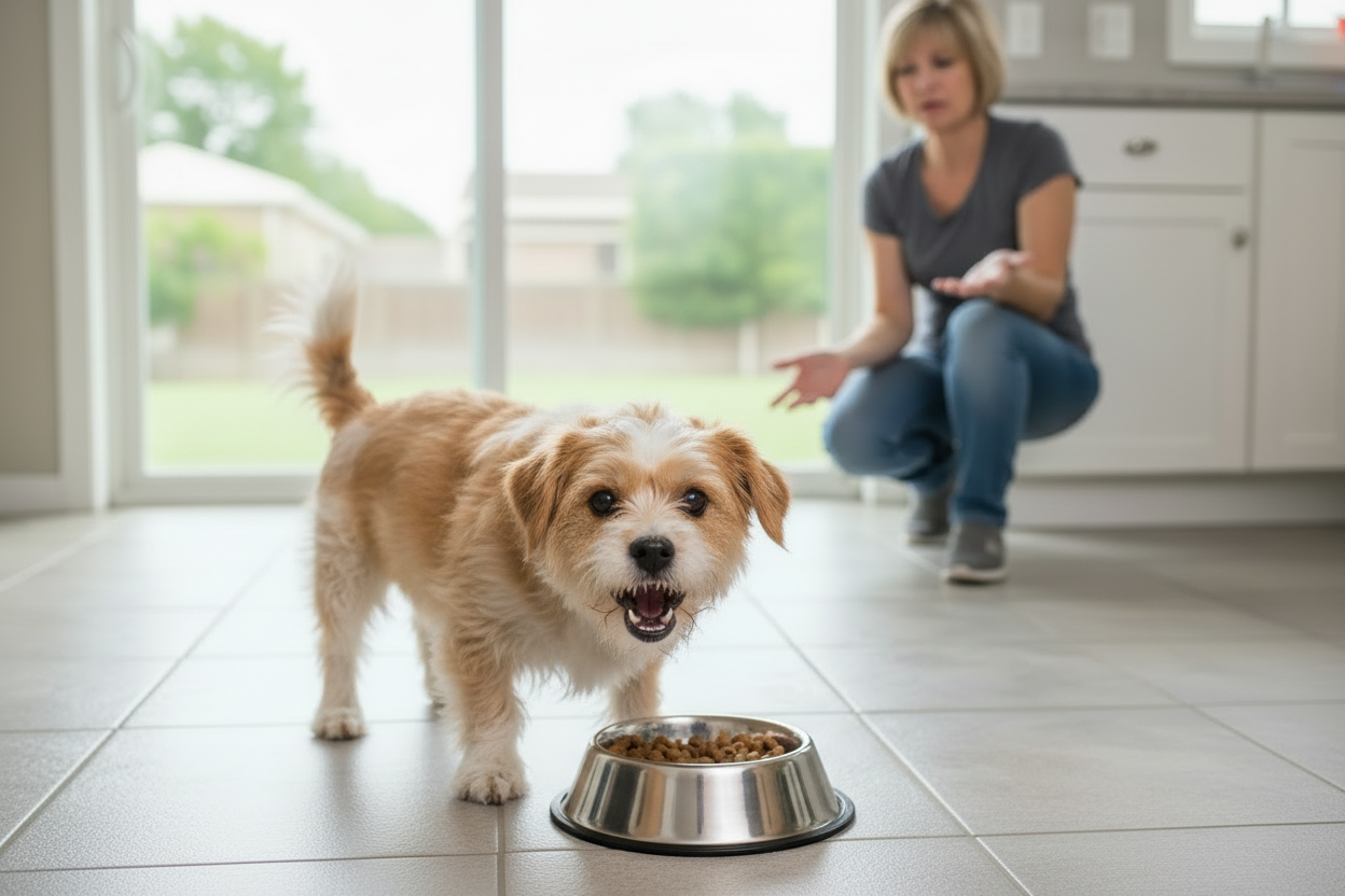 nei det var feil. Hunden beskytter maten sin fra eier